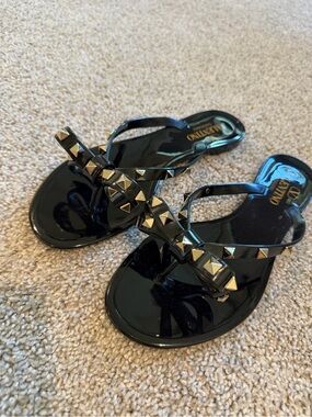 Valentino Black Jelly Sandals with Studded Bow